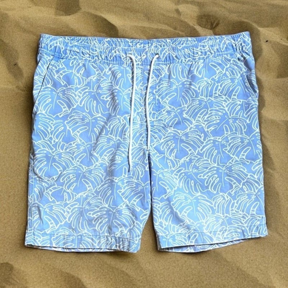 Cremieux Tropical Shorts Mens Blue White tropical Palm Leaf Size 36